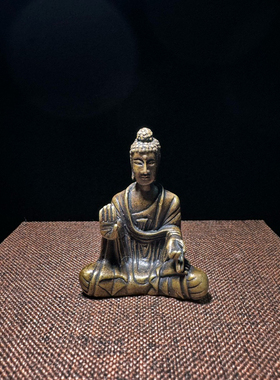仿古古玩杂项收藏黄铜佛像摆件迷你小号坐莲释迦摩尼佛家居装饰品