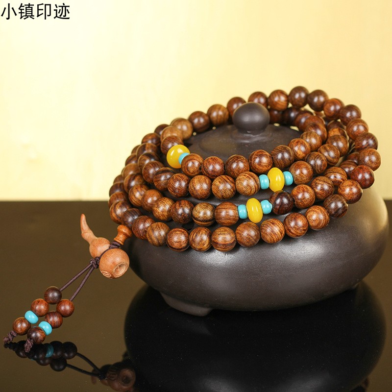 民族风手链黄花梨木108颗佛珠手串男女多层念珠特色配饰西藏饰品