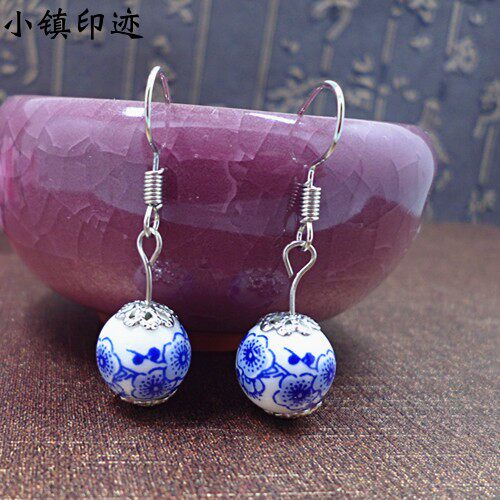 云南特色民族风耳环青花瓷耳坠时尚复古耳饰女流行耳钉原创配饰品