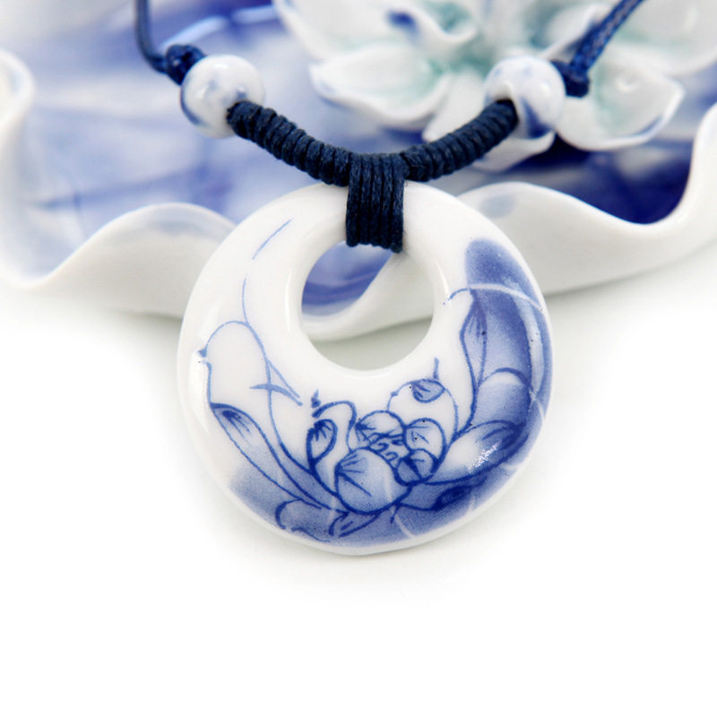 陶瓷项链女云南丽江民族风饰品原创手工特色挂饰复古长毛衣链吊坠