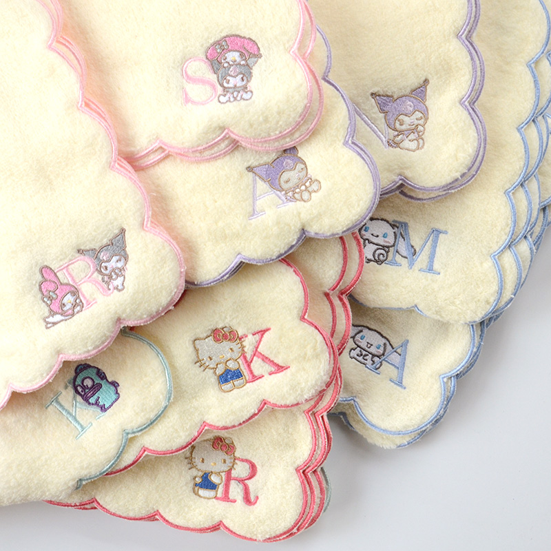 日单外贸超柔刺绣全棉花边小方巾手帕kitty美乐蒂纯棉擦手巾