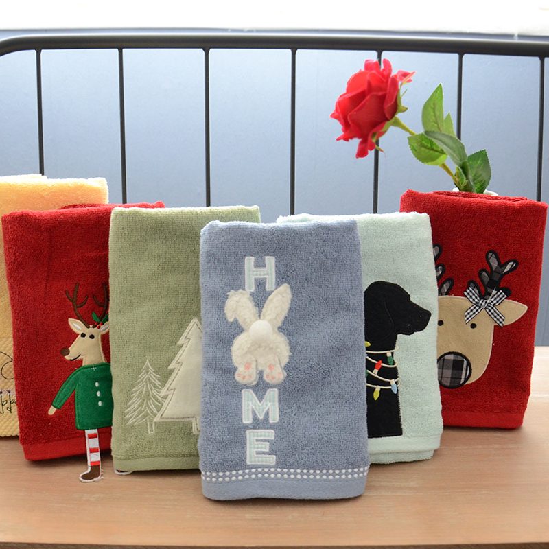 欧美纯棉毛巾刺绣圣诞厚实面巾
