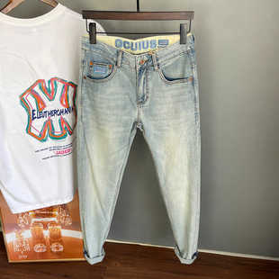 新时尚 百搭弹长裤 欧美复古修身 牛仔九分裤 小脚高端男士 2024夏季