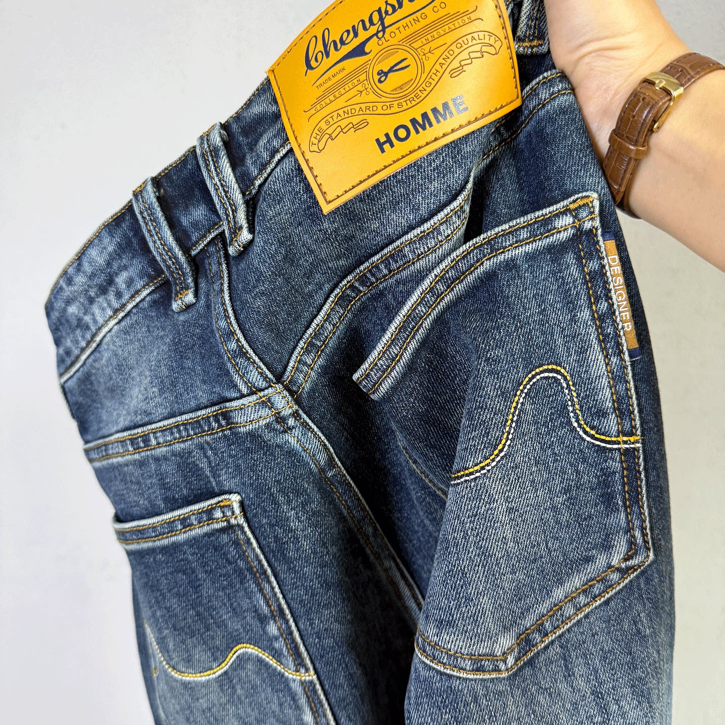 2026春季新款裤潮流做旧蓝微宽松锥形修身小脚弹力八分男牛仔长裤