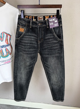 2026春季新款丹宁八分裤弹力高端锥形小脚修身长裤潮男牛仔九分裤