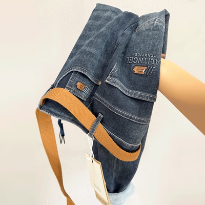 秋季厚款弹力男士牛仔长裤送腰带