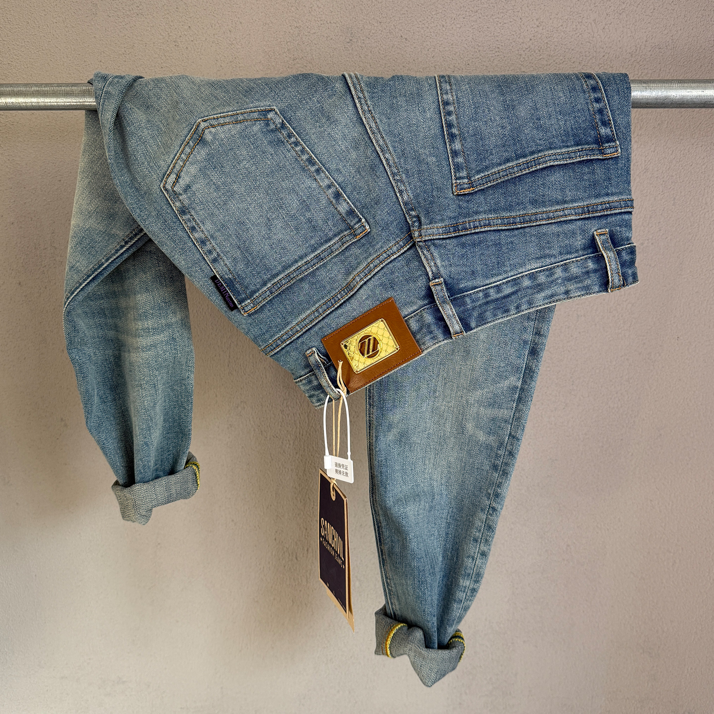 浅蓝韩版修身瘦版铅笔裤男牛仔裤