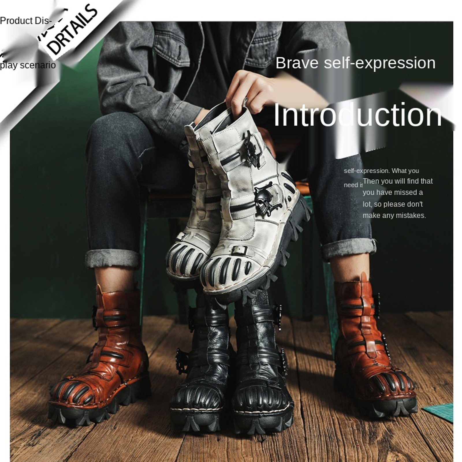 工装短靴真皮厚底工装短靴朋克