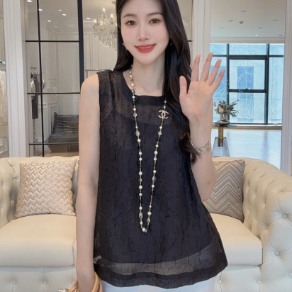 MAY2025新款法式气质无袖背心女款套头收腰坎肩小衫9513
