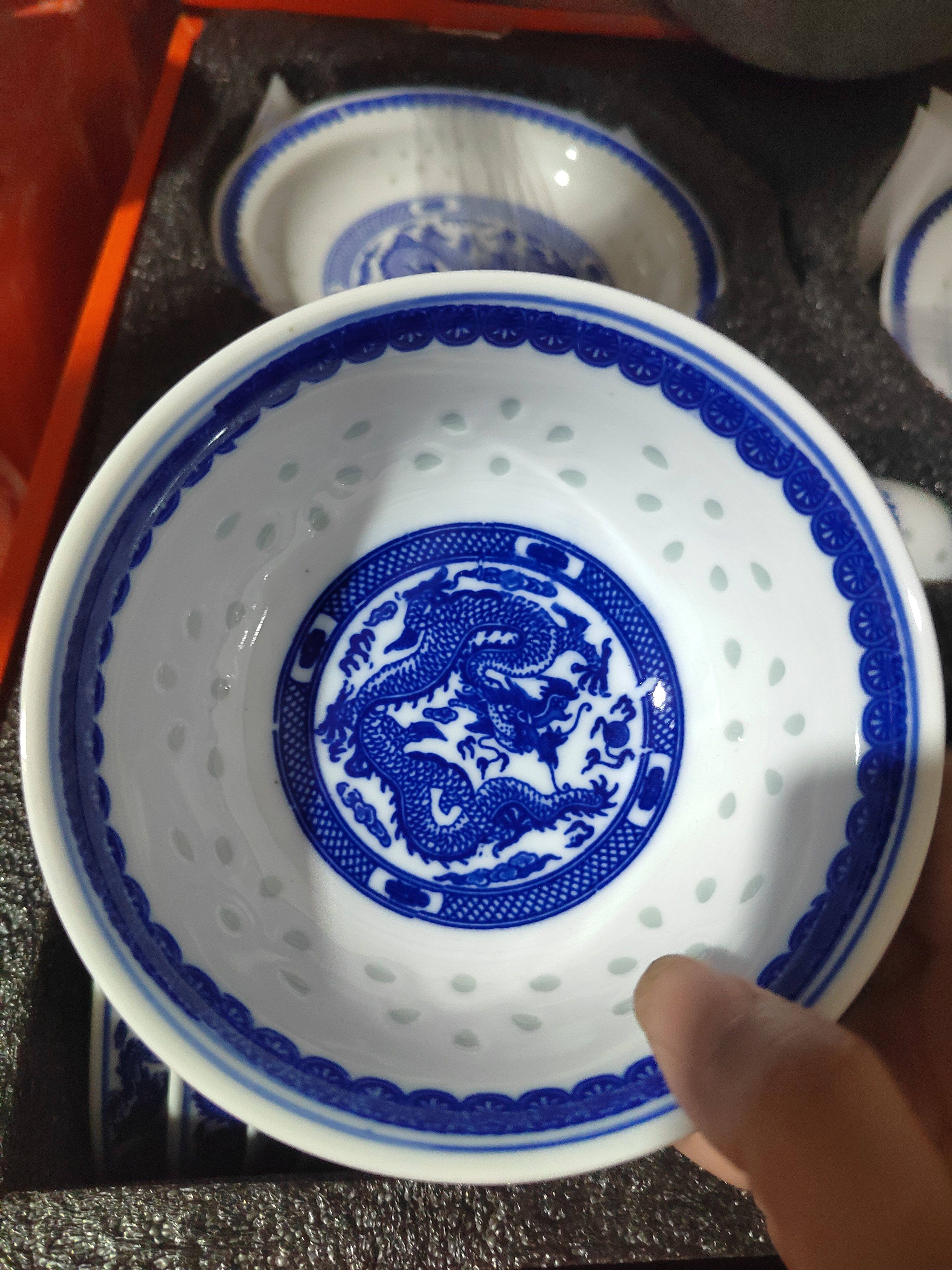 景德镇景德镇陶瓷器碗盘饭碗青花瓷玲珑釉下彩套装56头餐具礼盒