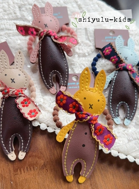 韩国进口pompom儿童发饰可爱皮兔子发夹女童粗发圈马尾圈大童头绳