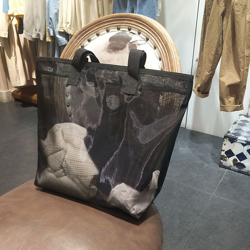 现货网纱购物袋女士包袋服装店环保袋拉链折叠立体袋支持定制logo