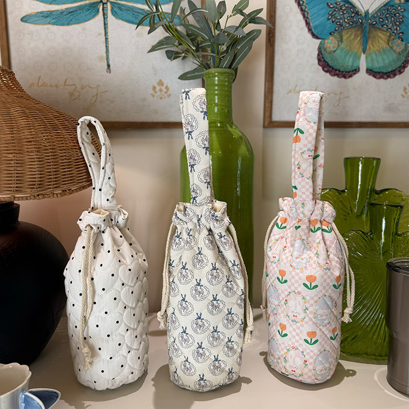 法式碎花保温杯杯套束口抽绳水杯袋子手提大容量可爱便携保护套