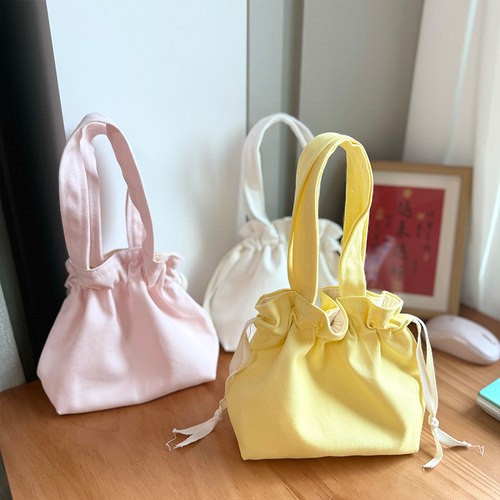 纯色束口抽绳手提帆布包定制logo