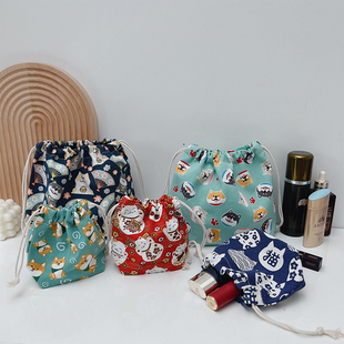 卡通立体束口包女帆布化妆包迷你便携抽绳收纳袋小号包中包内胆包
