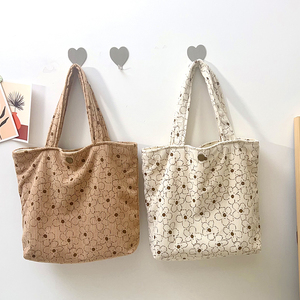 秋冬灯芯绒帆布手提布包可爱小花花大容量妈咪包妈妈外出手拎袋子