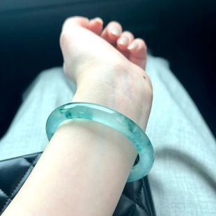 独龙玉手镯高冰飘花细圆条美人镯子玉手镯女款 石英岩玉冰种手镯子