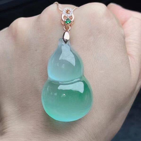 正品缅甸翡翠冰种飘绿玉石葫芦福禄寿吊坠女玉葫芦挂件高冰玉坠子