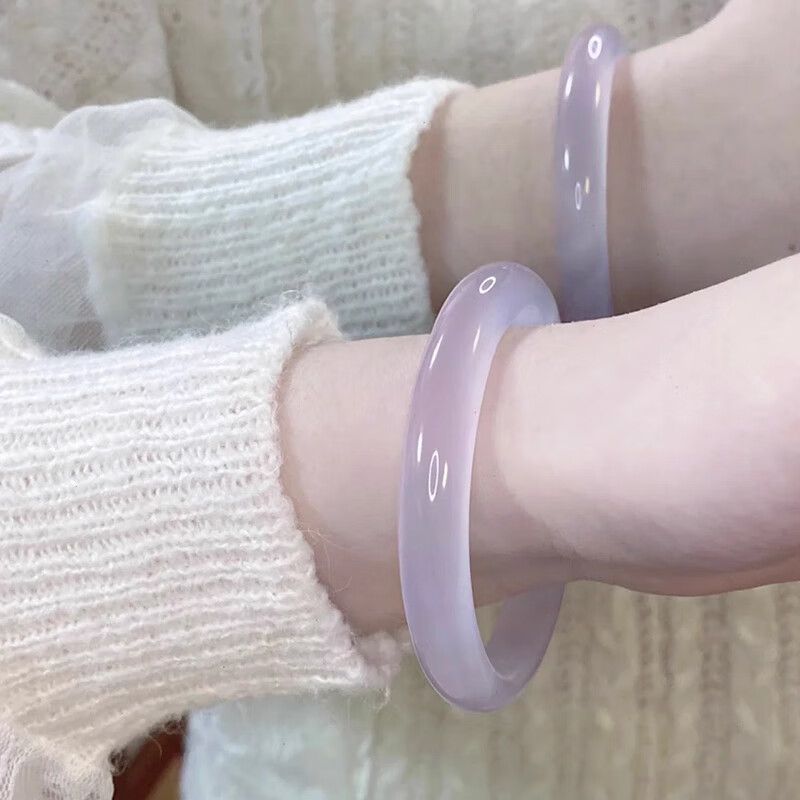 天然冰种玉髓手镯紫罗兰色高级马料小众玛瑙玉镯子古风女款带证书