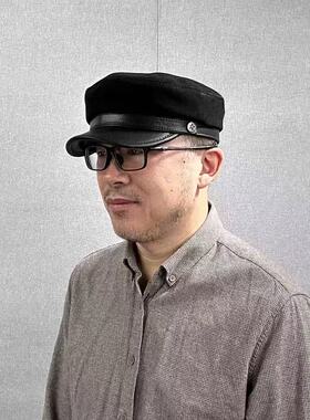 复古真皮男2025新款纯色鸭舌帽