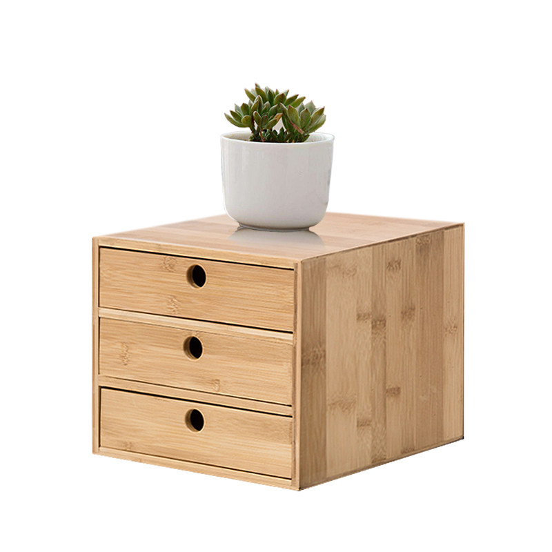 楠竹新款置物架盒柜多层抽屉式整理柜办公室化妆品桌面收纳储物盒