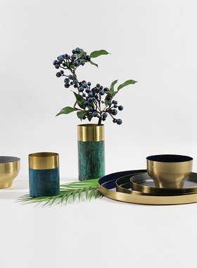 印度珐琅彩金属圆盘花瓶创意装饰