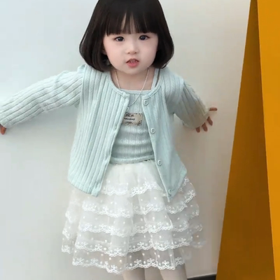 蛋糕裙女童2026新款多巴胺穿搭宝宝甜美针织开衫吊带蓬蓬半身裙
