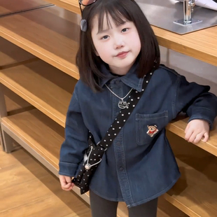 儿童加绒衬衫2026新款秋冬男童小熊保暖牛仔衬衣宝宝小童加厚外套