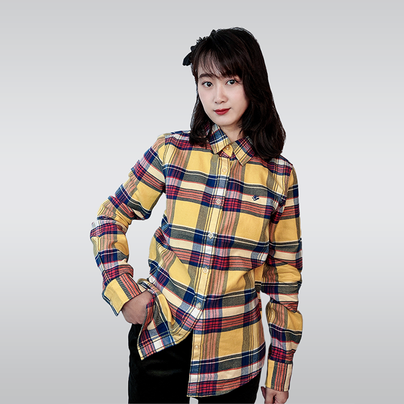 秋季拼色格子修身显瘦长袖衬衫