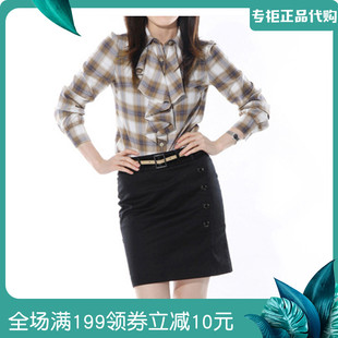 专柜新款秋装女式荷叶边格子百搭衬衫情侣款 RTWC13225现货包邮