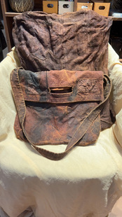 亚麻棉布植物染色抑菌纯手工缝线DIY做旧侘寂风单肩包收纳手提包