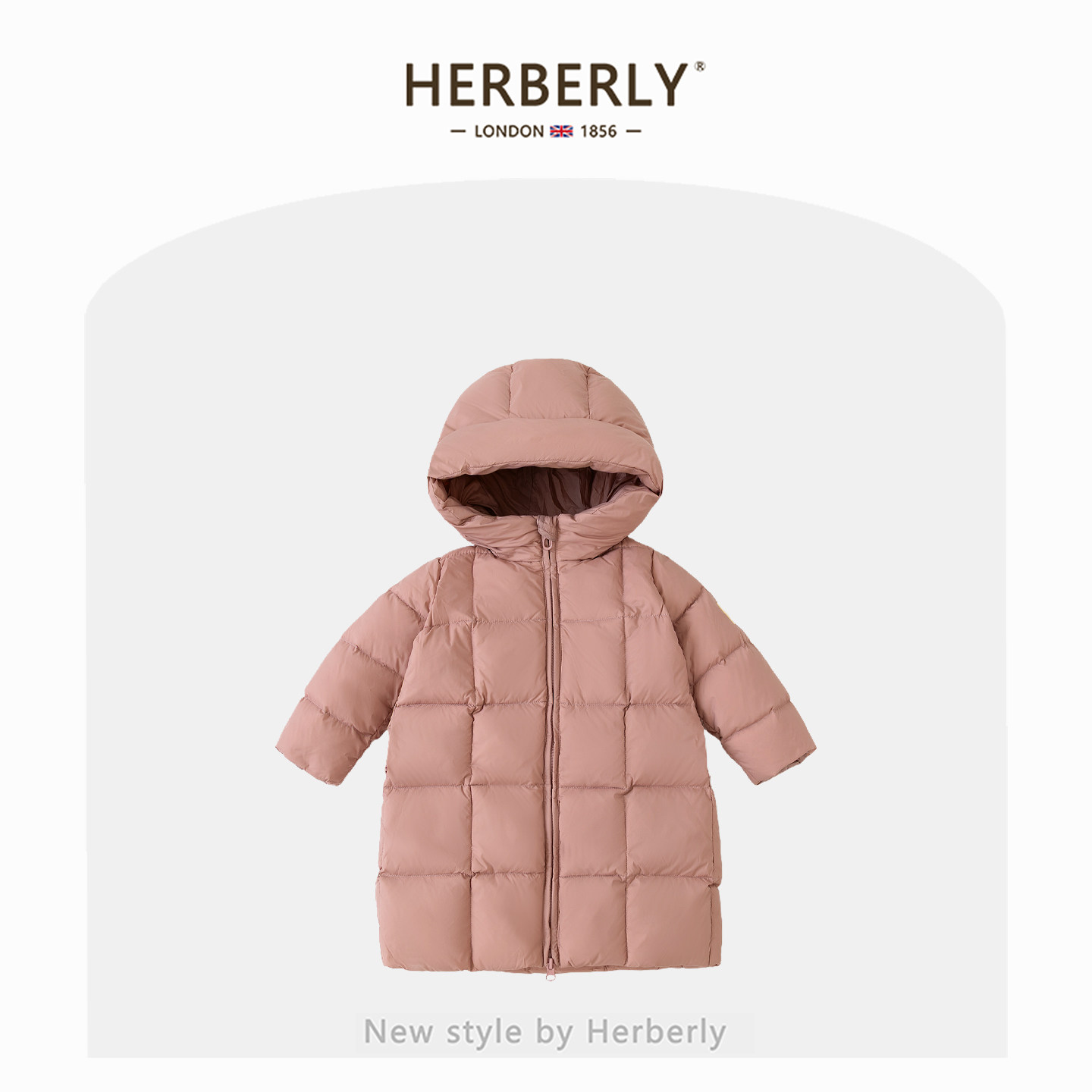 赫柏莉HERBERRY女童加厚90白鸭绒羽绒服冬装小女孩中长款连帽外套