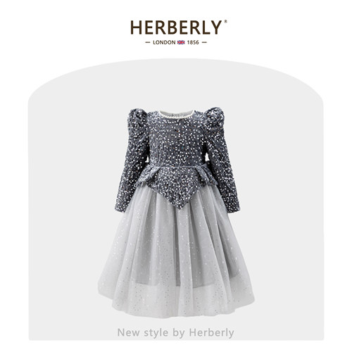 赫柏莉HERBERRY女童亮片网纱连衣裙秋冬气质小女孩生日礼服公主裙