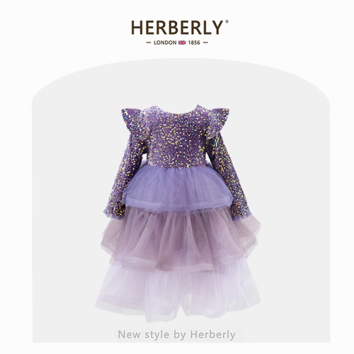 赫柏莉HERBERRY女童亮片蓬蓬裙春秋高端小女孩生日礼服蛋糕公主裙