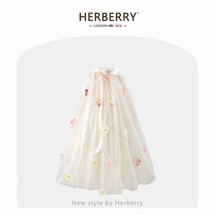 赫柏莉HERBERRY女童挂脖背心连衣裙夏季洋气女宝宝花朵网纱公主裙
