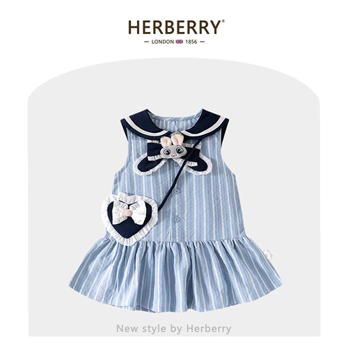 赫柏莉HERBERRY女童兔子警官背心裙夏装洋气小女孩朱迪无袖连衣裙
