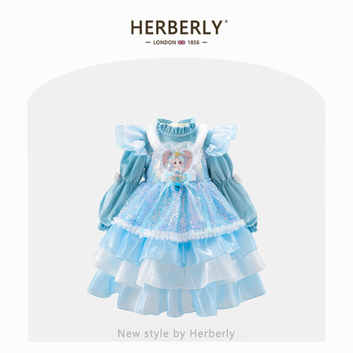 赫柏莉HERBERRY女童加绒艾莎公主裙秋冬洋气女宝宝生日礼服蓬蓬裙