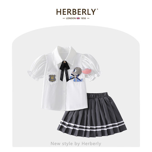 赫柏莉HERBERRY女童兔子警官学院风套装夏季儿童朱迪jk制服两件套