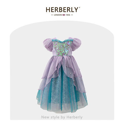 赫柏莉HERBERRY女童梦幻美人鱼公主裙夏季重工儿童亮片网纱连衣裙