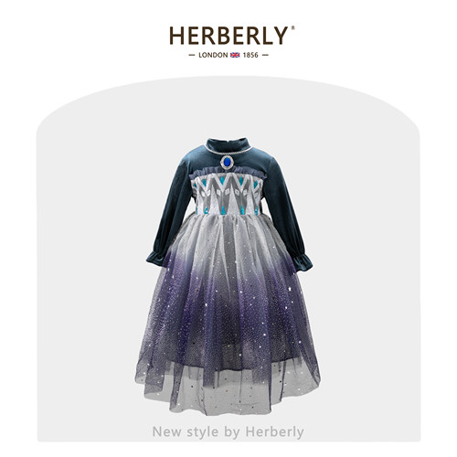 赫柏莉HERBERRY女童爱莎公主裙秋冬冰雪奇缘小女孩加绒艾莎连衣裙