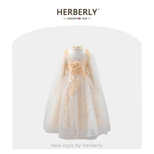 赫柏莉HERBERRY女童生日毛衣公主裙秋冬高端小女孩钢琴演出礼服裙