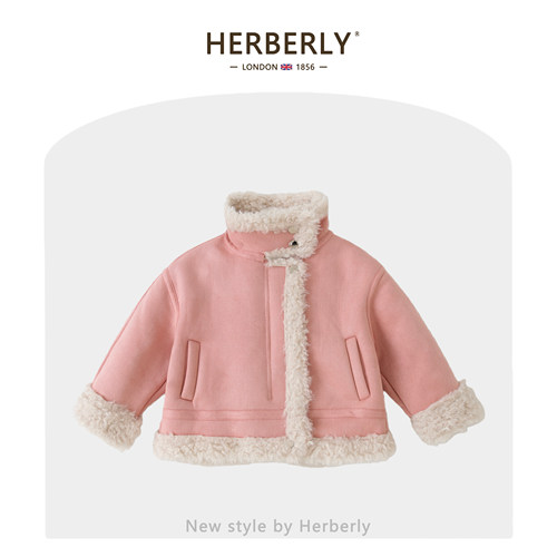 赫柏莉HERBERRY女童皮毛一体毛毛上衣冬装时髦小女孩加厚保暖外套