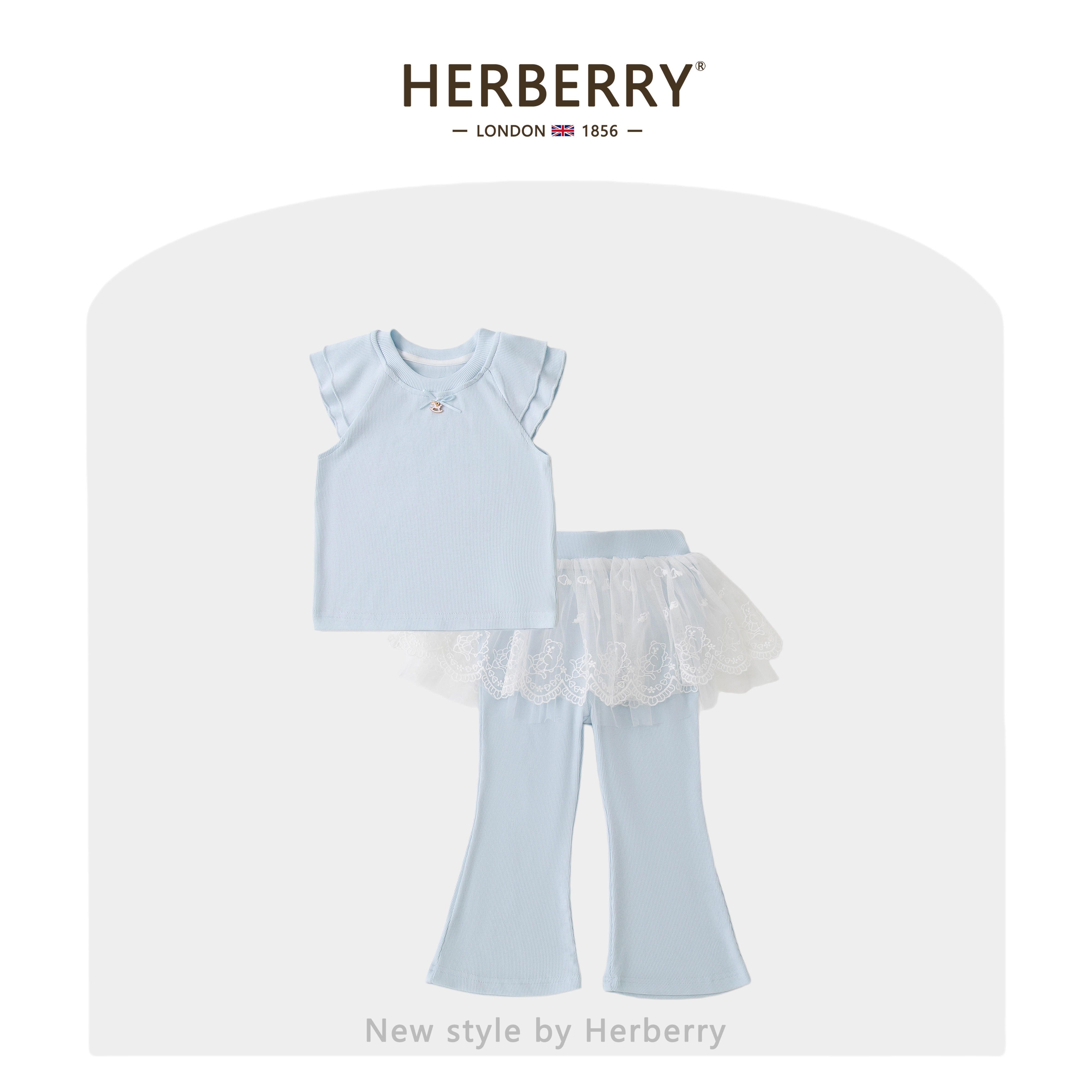 赫柏莉HERBERRY女童休闲套装夏季小女孩薄款上衣蕾丝花边屁帘裙裤图片