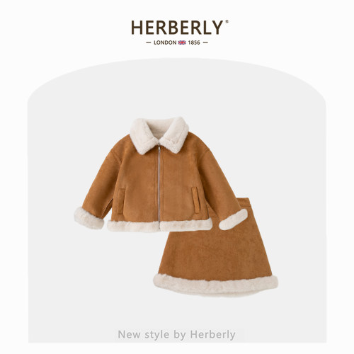赫柏莉HERBERRY女童仿水貂绒皮毛一体外套秋冬小女孩皮草毛毛套装