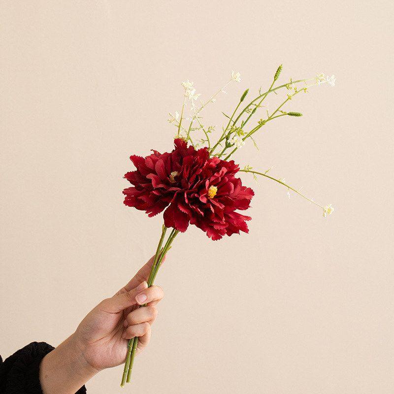 插花牡丹花瓶花束摆件套餐摆设高级感干花客厅电视柜蜀门花卉绢花