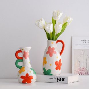 花瓶商用手工玄关彩绘装 饰桌面高级感客厅民宿蜀门创意陶瓷摆件