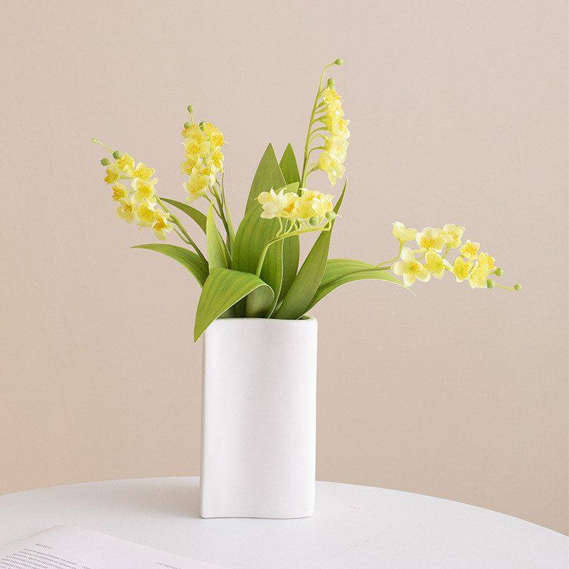 摆件兰花仿真花客厅花瓶蜀门玲装饰陶瓷干花摆设花束绢花餐桌假花