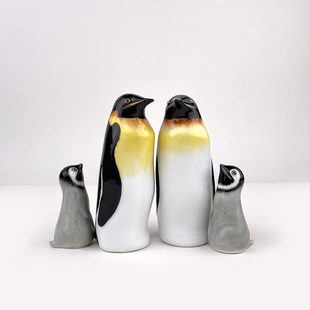 不仁斋薛继业陶瓷雕塑釉上彩手绘帝王大企鹅小企鹅摆件潮玩