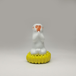 不仁斋 薛继业 陶瓷雕塑系列 己亥年坐禅猴 文房摆件 茶宠潮玩