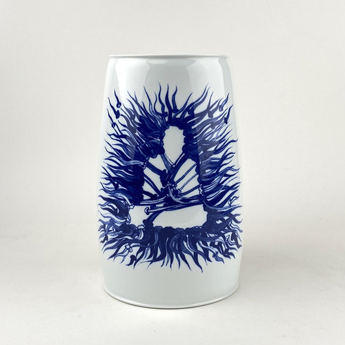 不仁斋新品薛继业水墨款 中式  手拉坯青花禅意花瓶纯白花瓶 花插